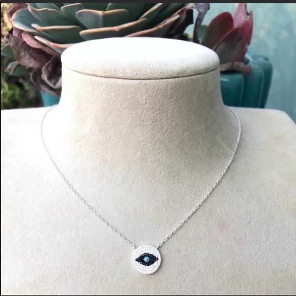 EVIL EYE LUCKY 925 Sterling Silver Crystal Cz Rhinestone Adjustable Necklace NWT - Picture 3 of 7